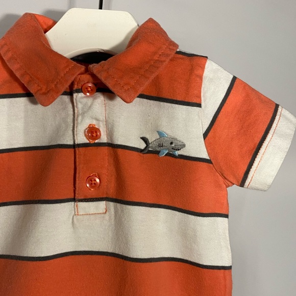 Carter's Striped Orange White Shark Jersey Romper size 9 Months - Picture 5 of 6